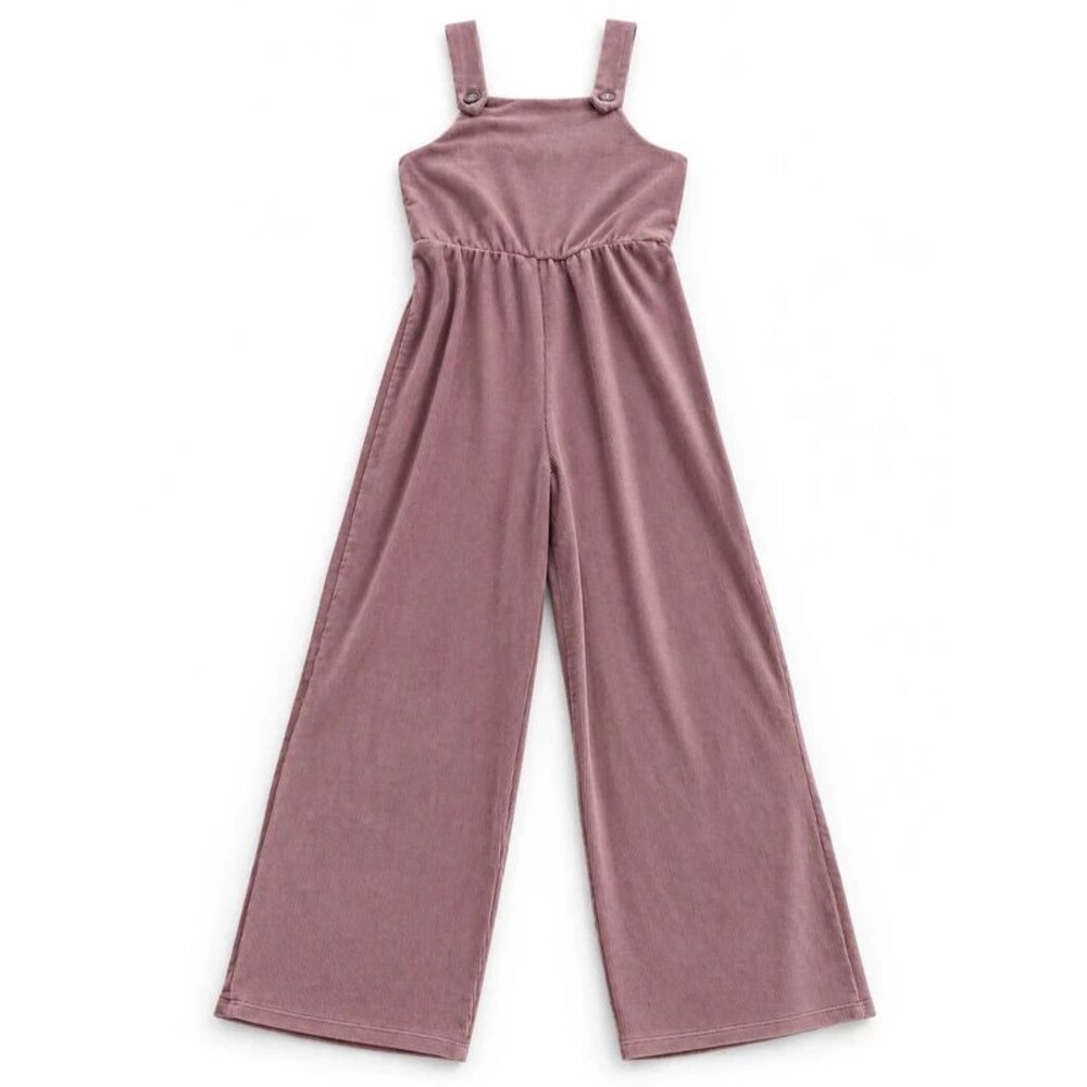 Beautees Girls 7/8 Dusty Rose Ribbed Velvet Wide Leg Jumpsuit